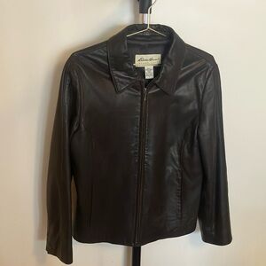 Eddie Bauer Genuine Lambskin Leather Jacket (Size S) Y2K Vintage Zipper LIKE NEW